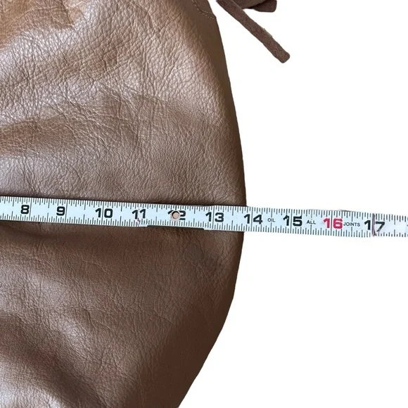 Camel Brown Fringe Leather Tote Bag Oversized Slouchy Boho Hobo Neutral - Picture 13 of 17